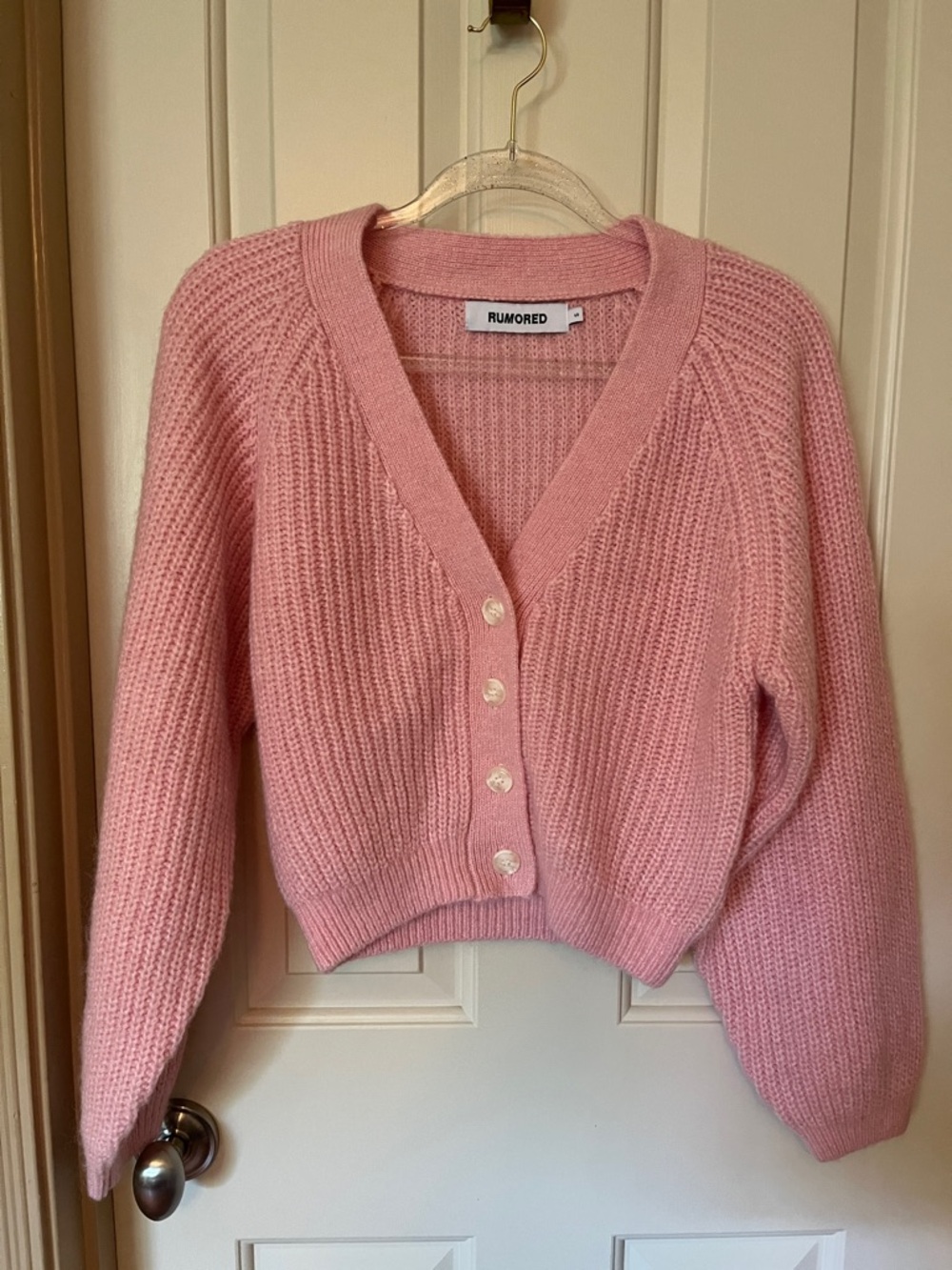 Rumored Blush Pink Chunky Knit V-Neck Button Cardigan